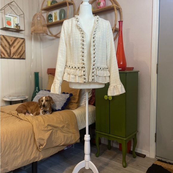 Boston Proper Cream Pearl-Embellished Jacket - Picture 3 of 10